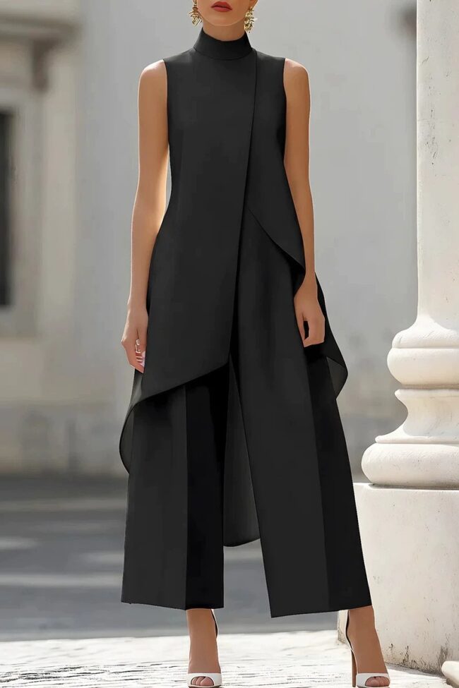 The Delphine Sleeveless Layered Wide Leg Pants Detail – La Rose Couture Trousers & Skirts
