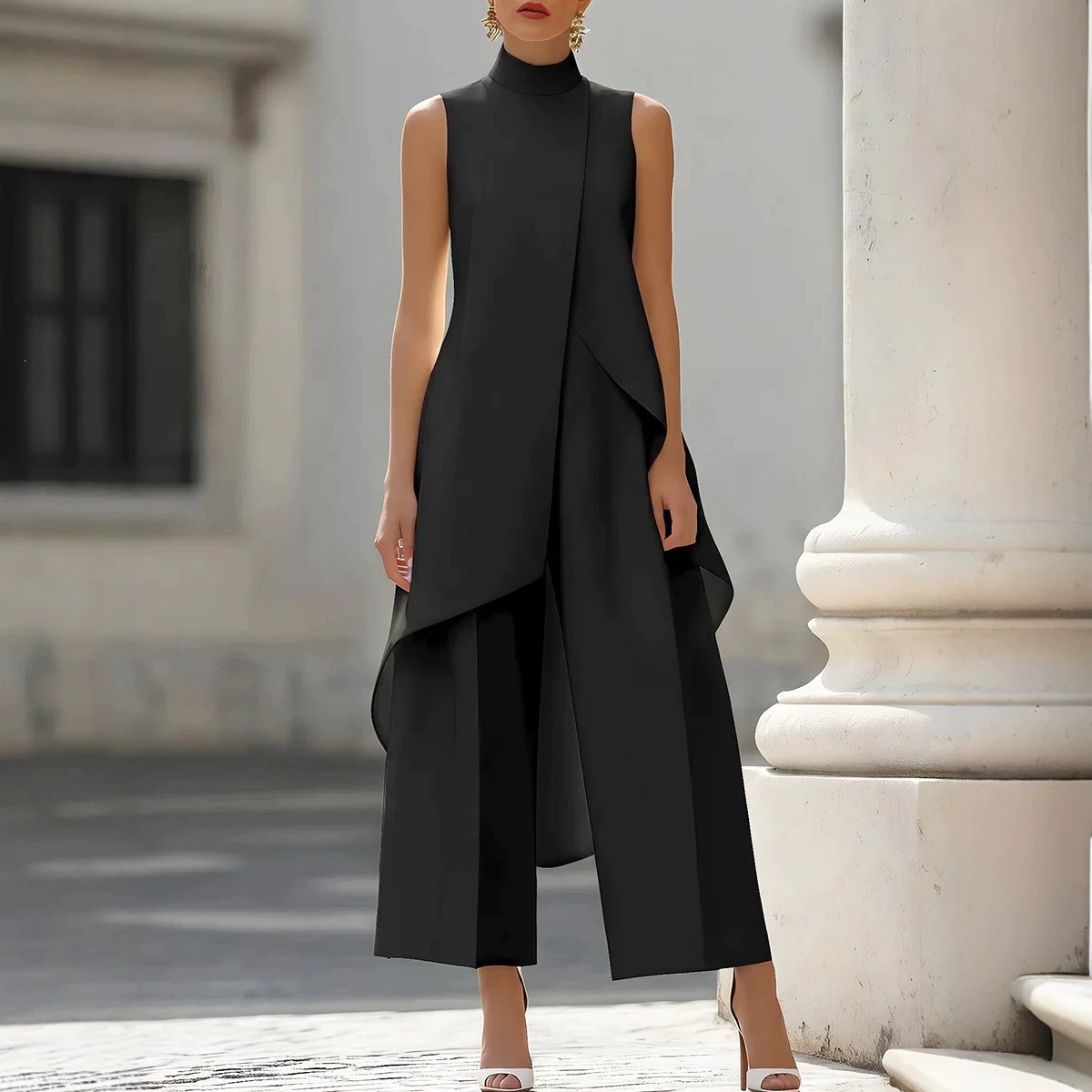 Sleeveless layered wide-leg pants - Image 2