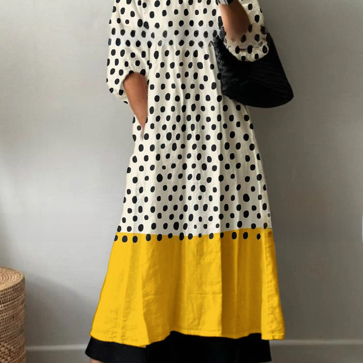 Womens Loose VNeck Long Sleeve Print Dress