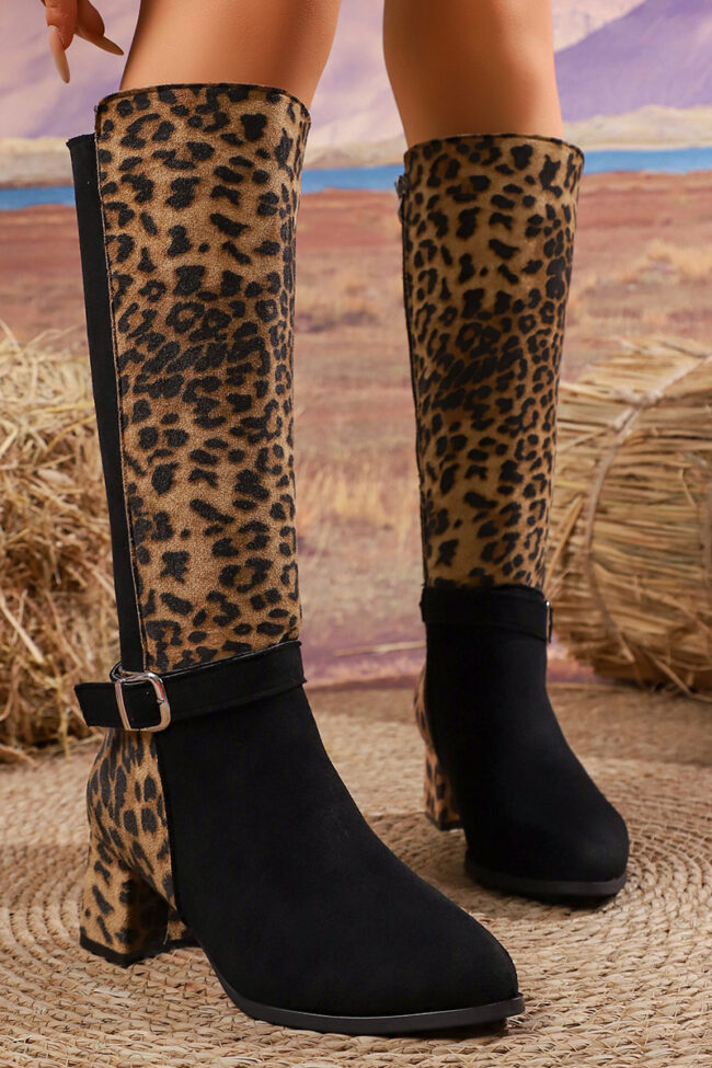 The Romane Pointed Leopard Print Mid Heel Boots Belt Buckle High – La Rose Couture Shoes & Footwear