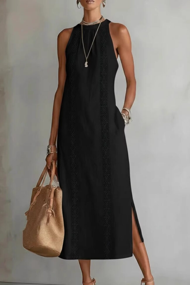 The Jacqueline Halter Neck Lace Patchwork Sleeveless Dress Detail – La Rose Couture Dresses & Gowns