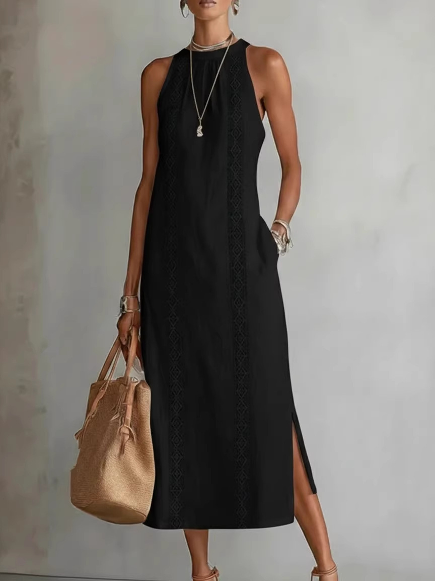 Womens Halter Neck Lace Patchwork Sleeveless Dress - Image 2