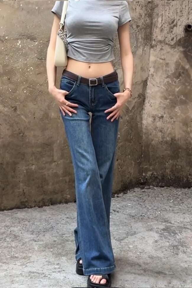 Retro Flared Stretch Jeans Detail – La Rose Couture Trousers & Skirts