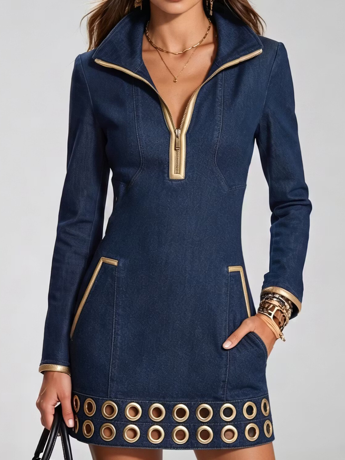 Women Long Sleeve Denim Dress - Image 5