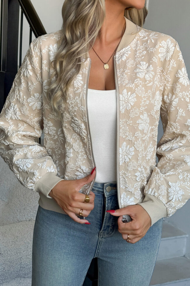 The Angele Jacquard Zipper Loose Fit Jacket Detail – La Rose Couture Coats & Jackets