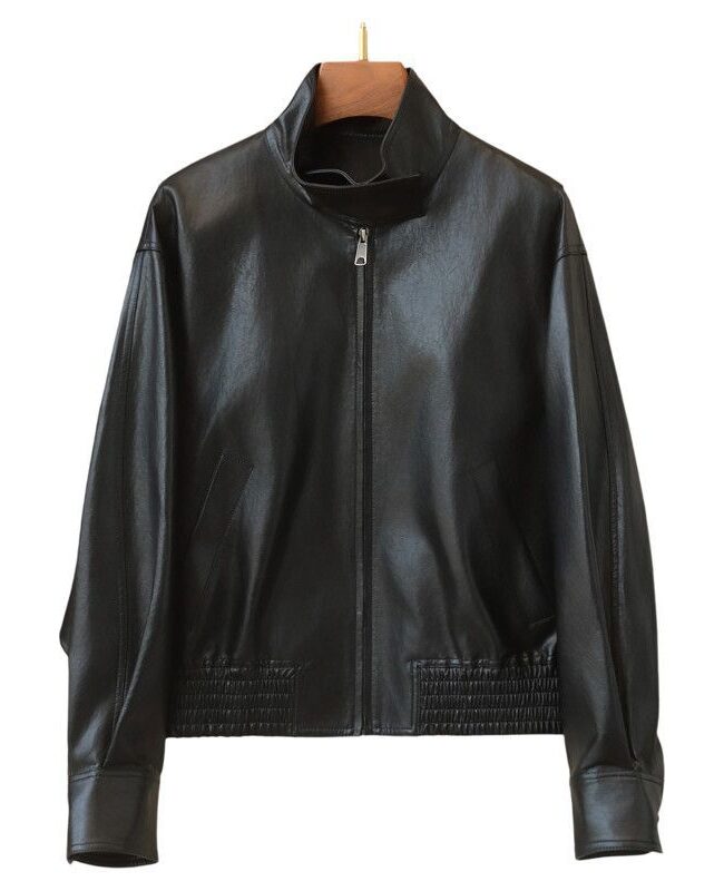 The Muriel Stand Collar Pu Leather Jacket Detail – La Rose Couture Coats & Jackets