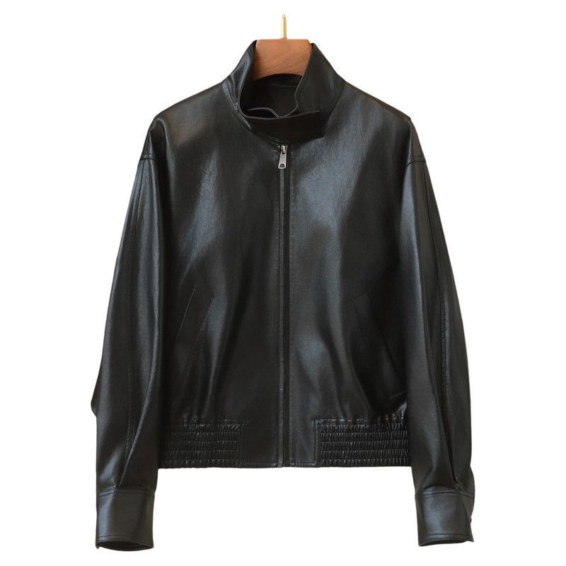 Women Stand Collar PU Leather Jacket - Image 4