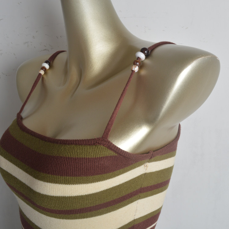Summer High-End Fashion Knitted Color-Block Striped Pleated Spaghetti Strap Dress - Image 2