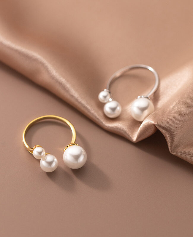 The Adele S925 Silver Adjustable Open Ring with Synthetic Pearl Bead for Jewelry Detail – La Rose Couture Jewellery & Accessories