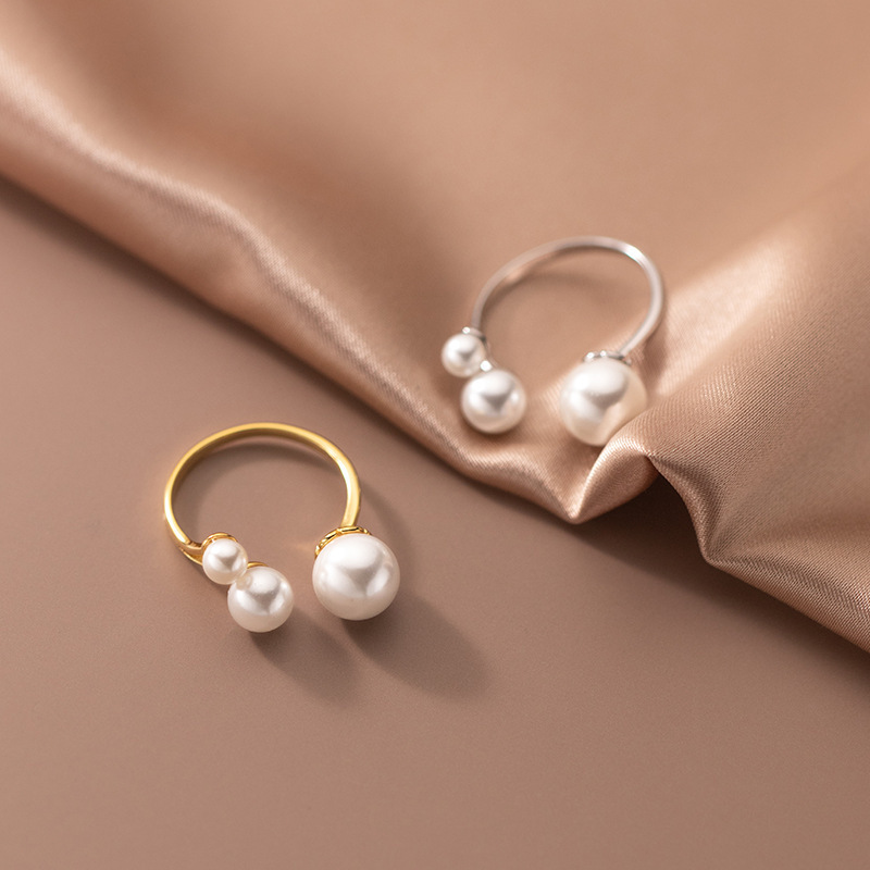 S925 Silver Adjustable Open Ring with Synthetic Pearl Bead for Women Fashion Jewelry - Image 3