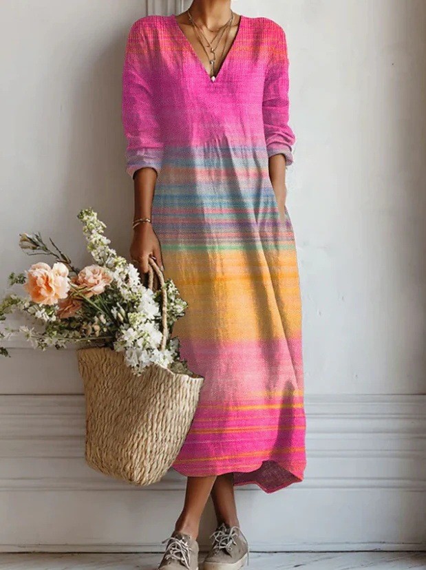 Printed V-Neck Women's Dress - Image 5