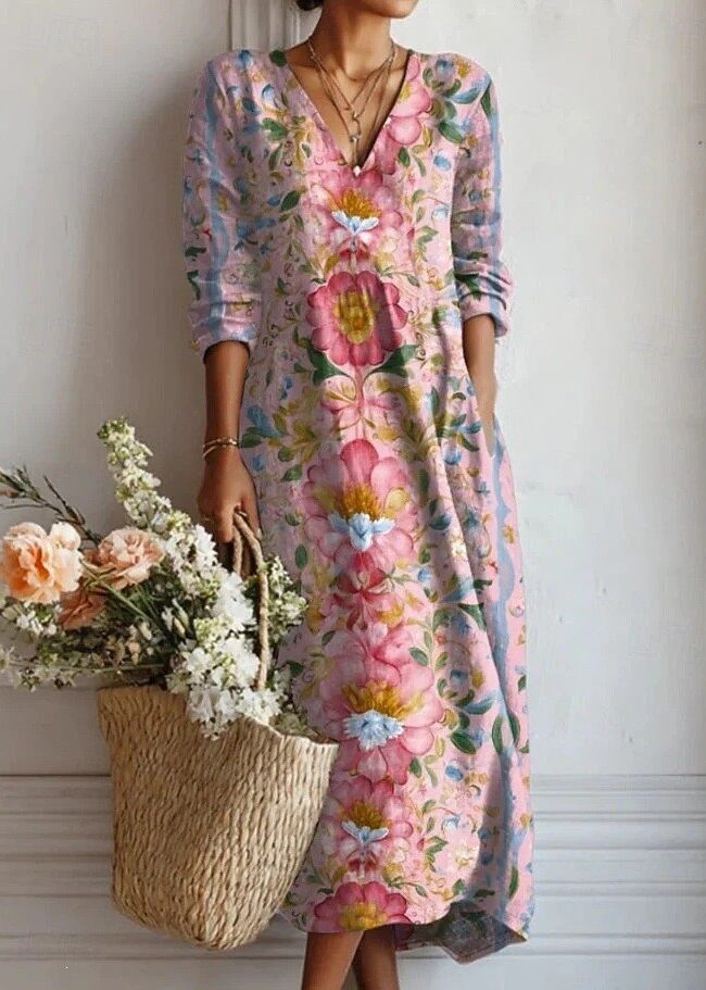 The Mathilde Printed V Neck Dress Detail – La Rose Couture Dresses & Gowns
