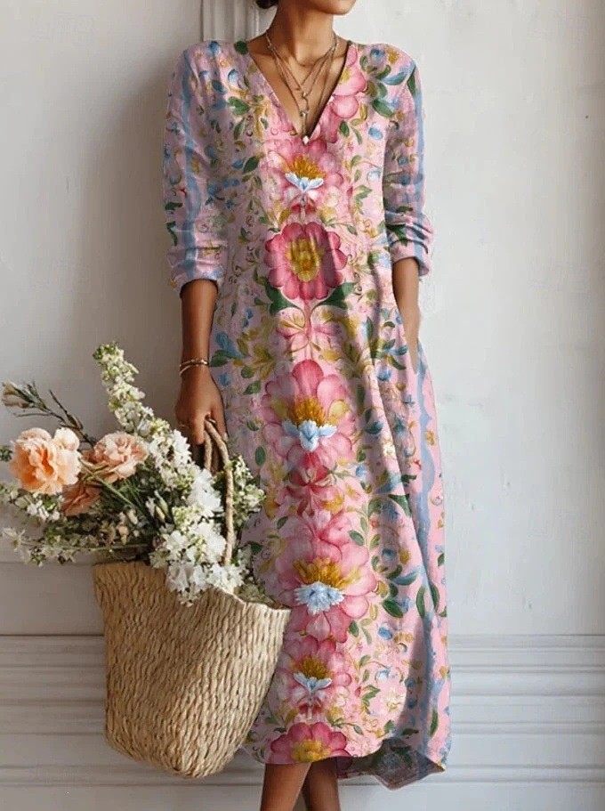 Printed V-Neck Women's Dress - Image 4