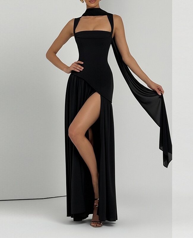 The Prudence Elegant Backless Pleated Slit Dress Detail – La Rose Couture Dresses & Gowns
