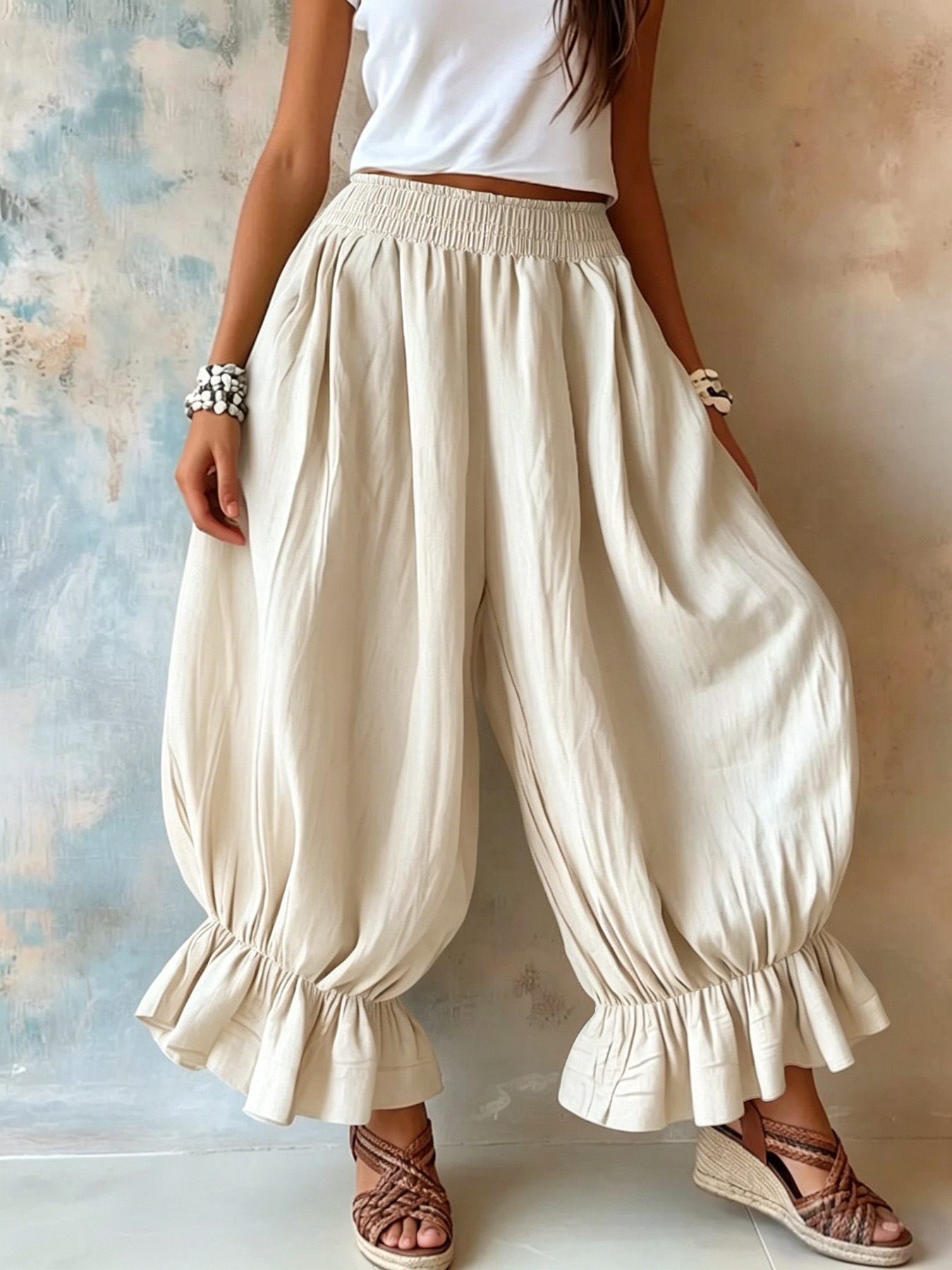 Womens Loose Ruffle Lantern Pants - Image 5