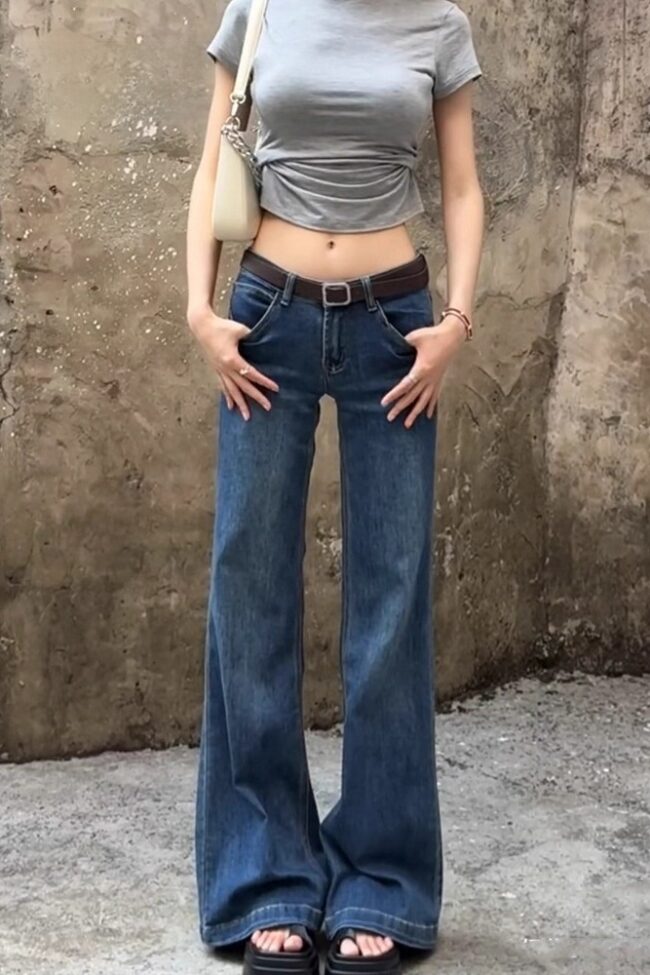 Retro Flared Stretch Jeans Detail – La Rose Couture Trousers & Skirts