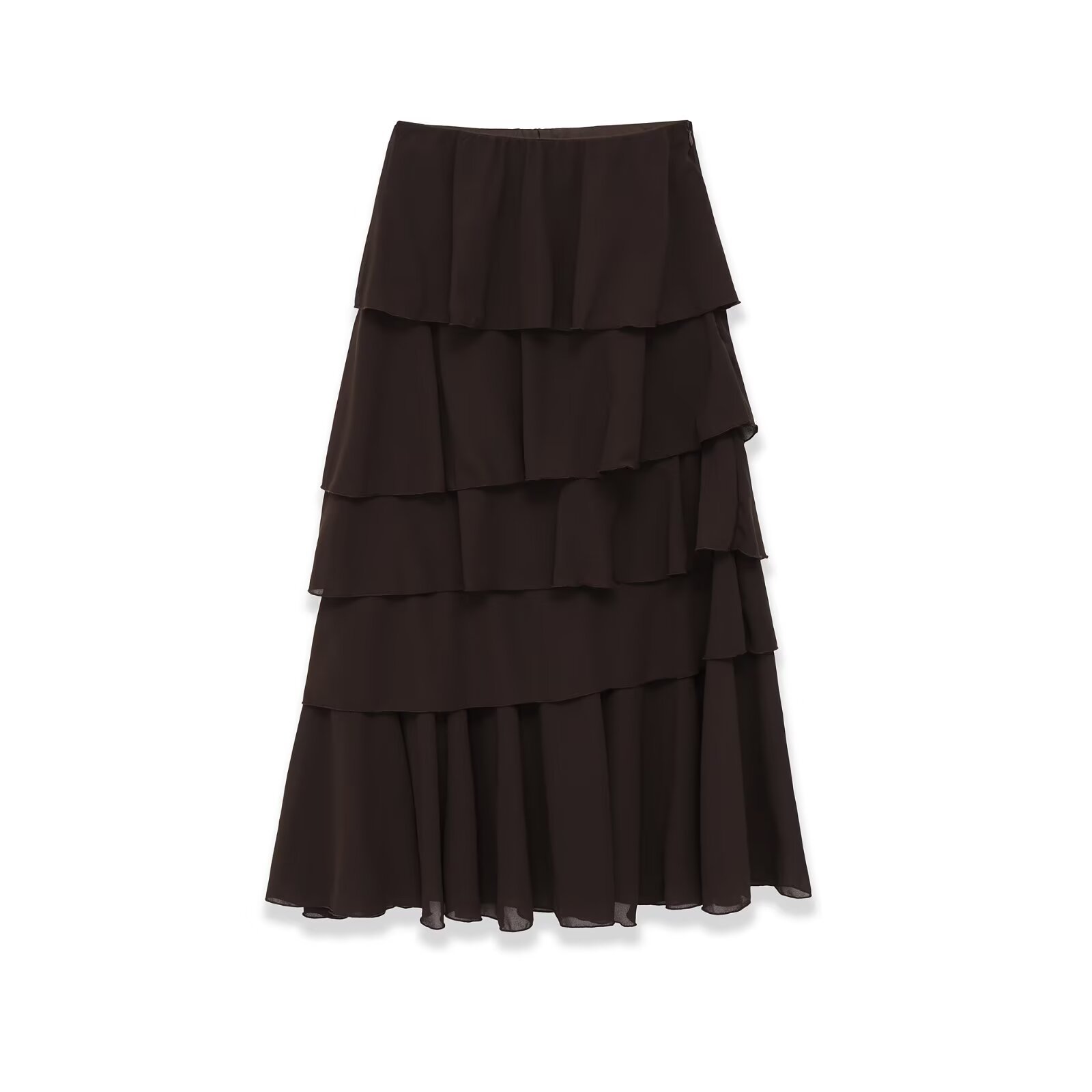 Elastic Waist Solid Color Midi Skirt - Image 4