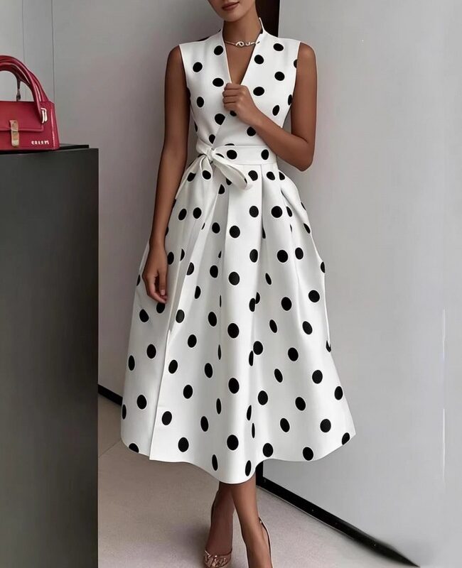 The Adrienne Elegant Polka Dot Slimming Dress – La Rose Couture Dresses & Gowns