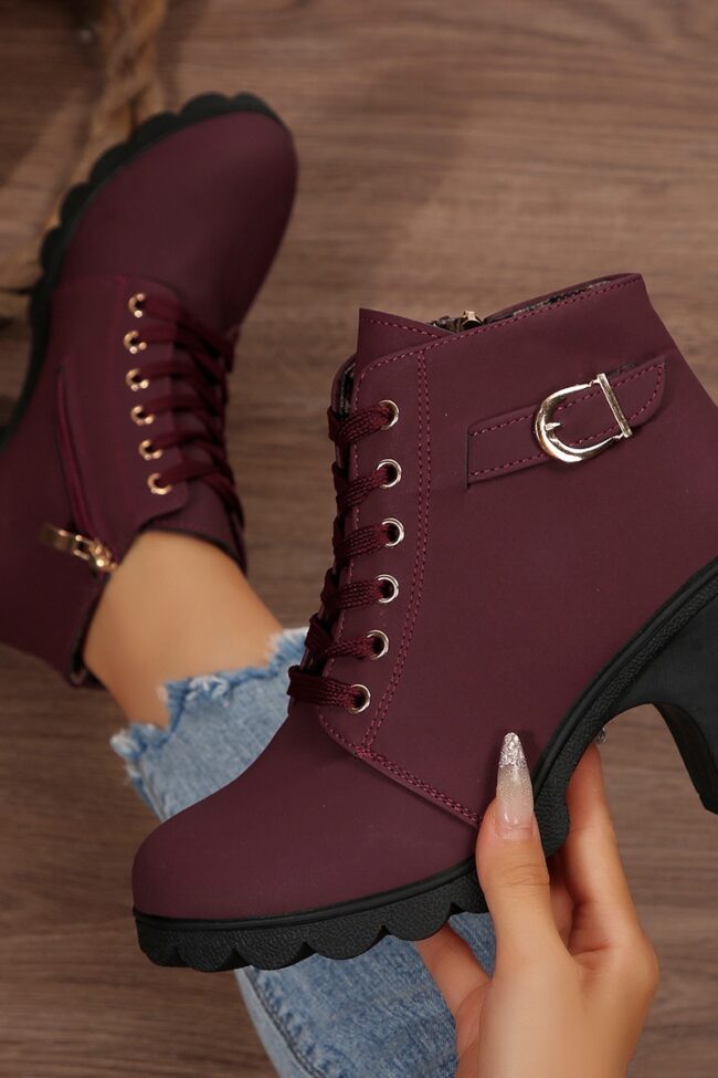 The Gisele Thick Heel Round Toe Side Zipper Boots Detail – La Rose Couture Shoes & Footwear