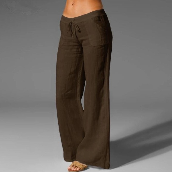 Womens High Waisted Wide Leg Pants Cotton Linen Casual Trousers - Image 3