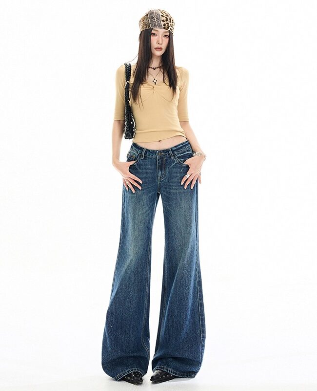 The Solene Casual Omni Vintage Cat Claw Cracked Bamboo Pattern Slightly Flared Jeans Relaxed Pants – La Rose Couture Trousers & Skirts