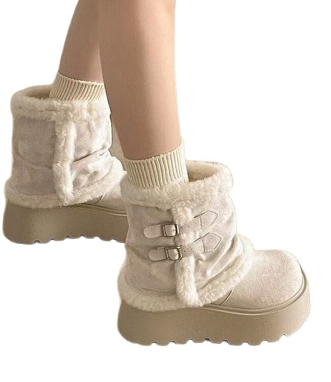 The Ophelie Plush Lined Winter Snow Boots Cuffable Shaft Chunky Platform Warm Ankle Detail – La Rose Couture Shoes & Footwear