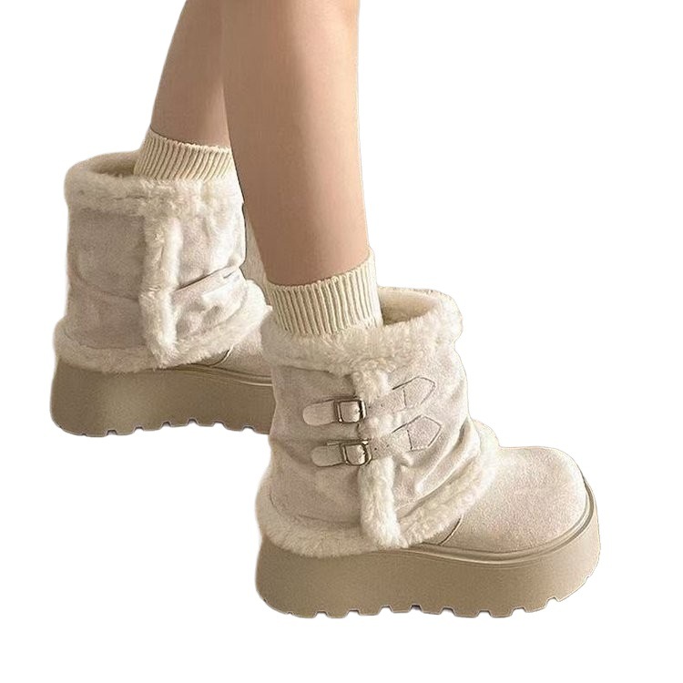 Women's Plush Lined Winter Snow Boots Cuffable Shaft Chunky Platform Warm Ankle Boots - Image 4
