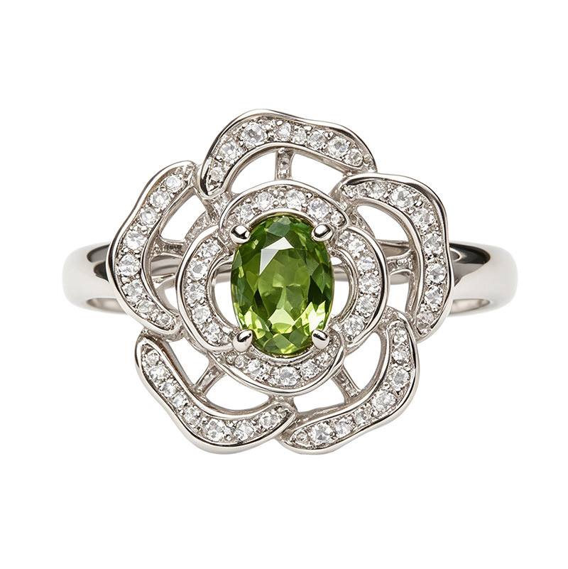 Silver Natural Birthstone Flower Vintage Adjustable Ring - Image 5