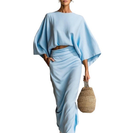 Womens High Waist Long Skirt Set with Loose Top - Image 3