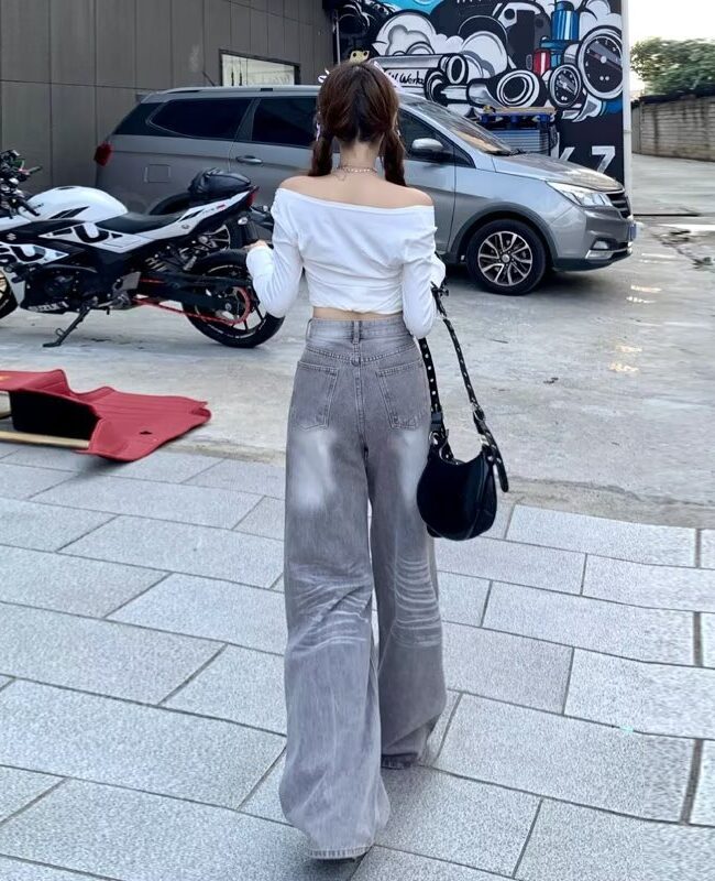 The Jeanne American Retro Loose Fit Wide Leg Denim Pants Detail – La Rose Couture Trousers & Skirts