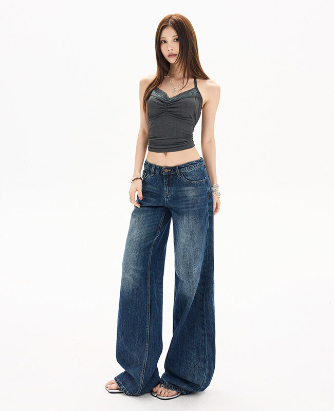 The Roxane Low Rise Cotton Straight Leg Dark Blue Denim Jeans Detail – La Rose Couture Trousers & Skirts