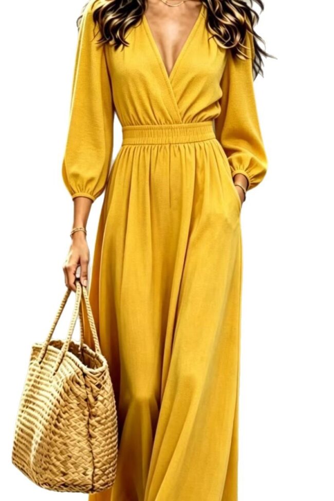 Elegant V Neck Waist Cinching Spliced Jumpsuit with Pockets Detail – La Rose Couture Dresses & Gowns