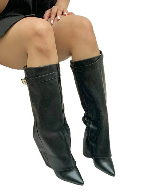 The Victoire Pointed Toe Chunky Heel Boots Detail – La Rose Couture Shoes & Footwear