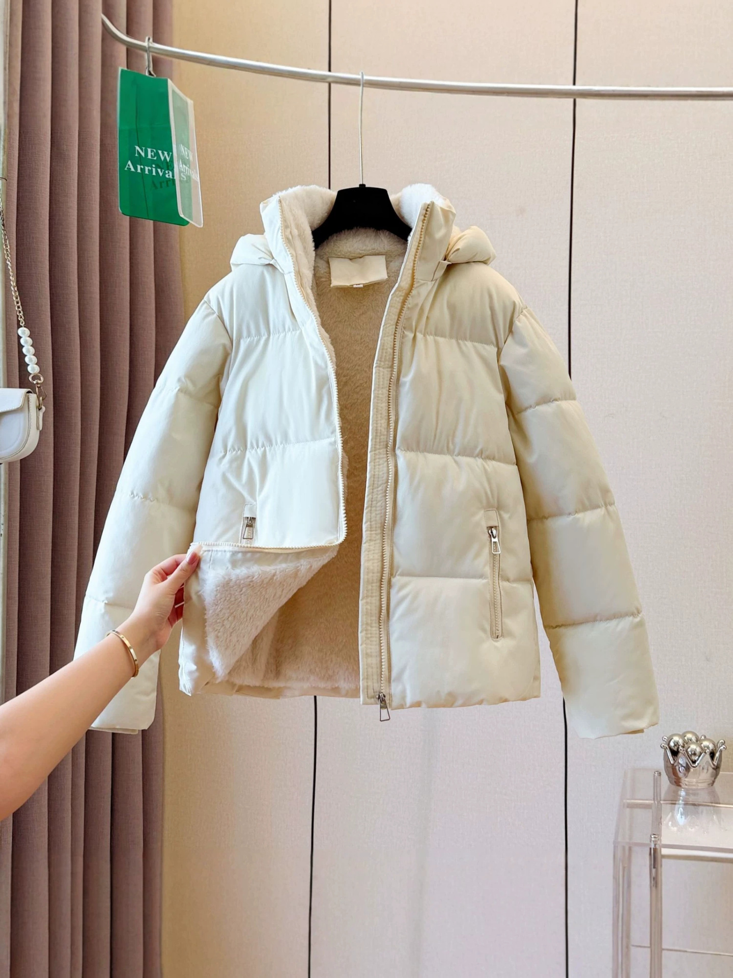 Women's hooded short-sleeved zipper cotton coat - Image 2