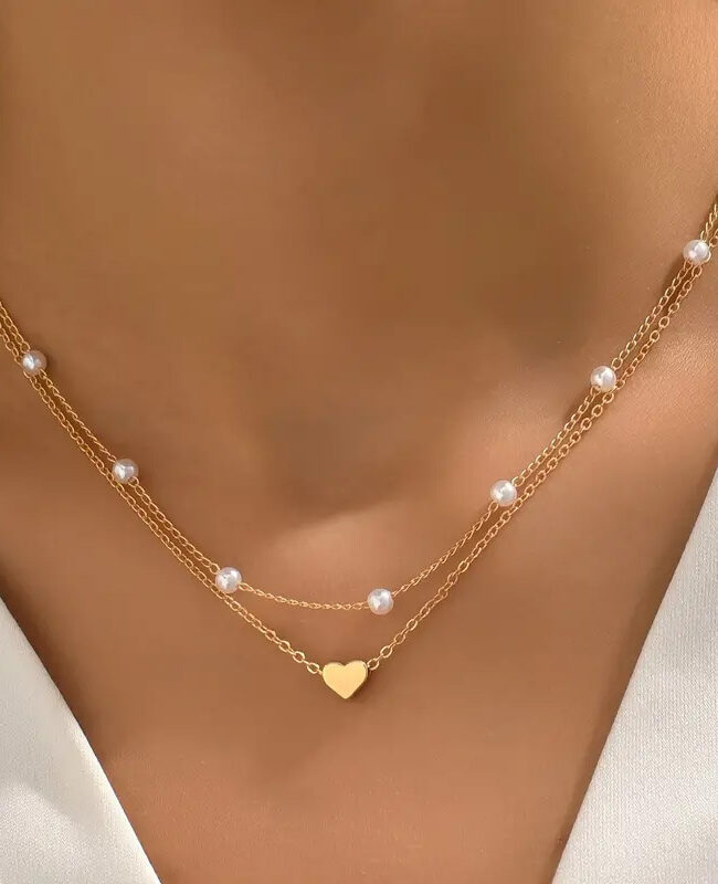 The Noemie Imitation Pearl Layered Necklace with Heart Pendant for – La Rose Couture Jewellery & Accessories