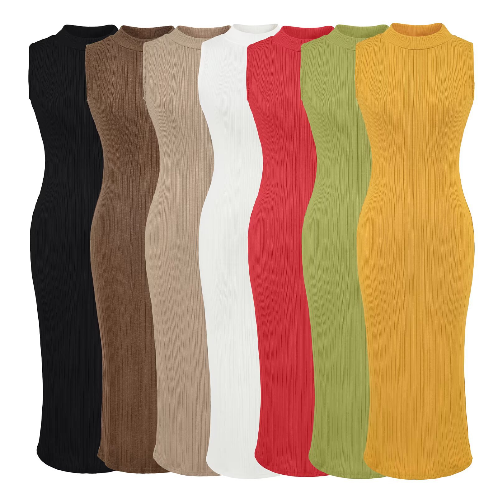 Small round neck elastic slim-fit waist slit dress for women