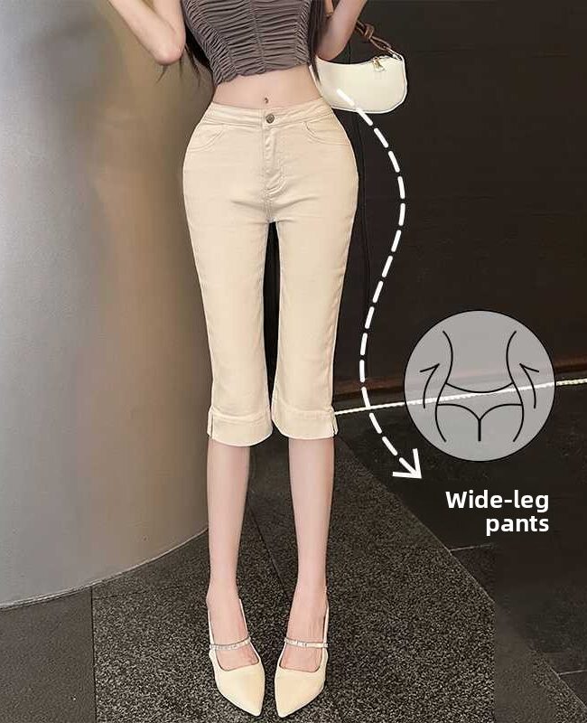 The Diane Stretch Denim Capri Pants with Side Slit Detail – La Rose Couture Trousers & Skirts