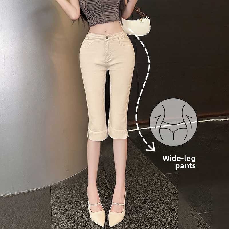 Stretch Denim Capri Pants with Side Slit - Image 4
