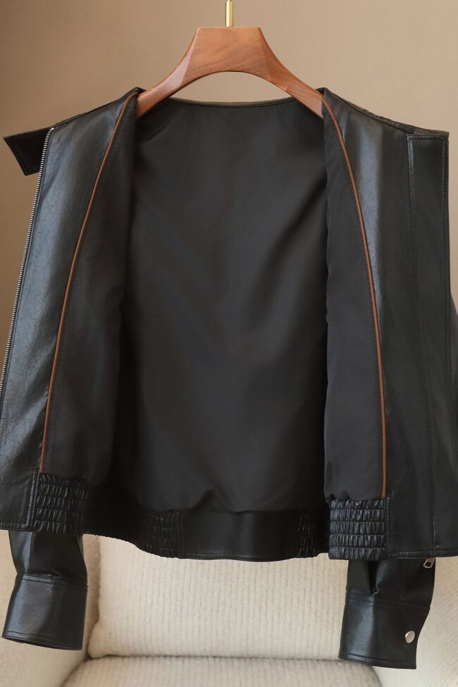 The Muriel Stand Collar Pu Leather Jacket Detail – La Rose Couture Coats & Jackets