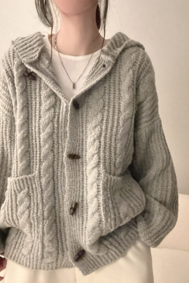 The Angele Plaid Hooded Sweater Coat Detail – La Rose Couture Coats & Jackets