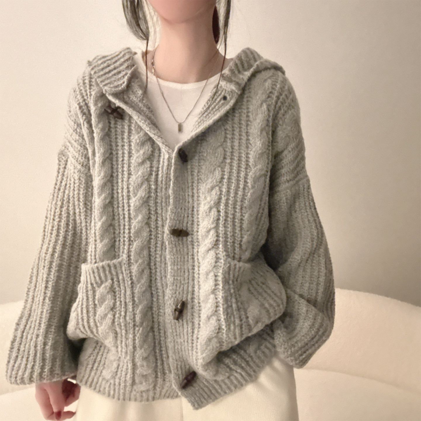 Women's Plaid Hooded Sweater Coat - Image 2