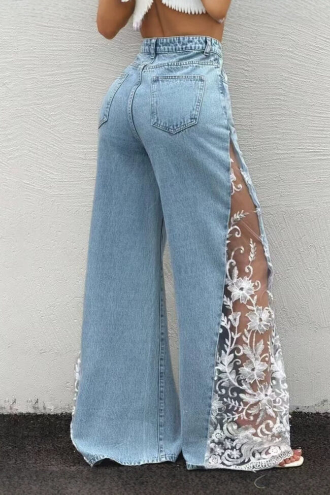 The Solene Stretch Denim Wide Leg Pants Detail – La Rose Couture Trousers & Skirts