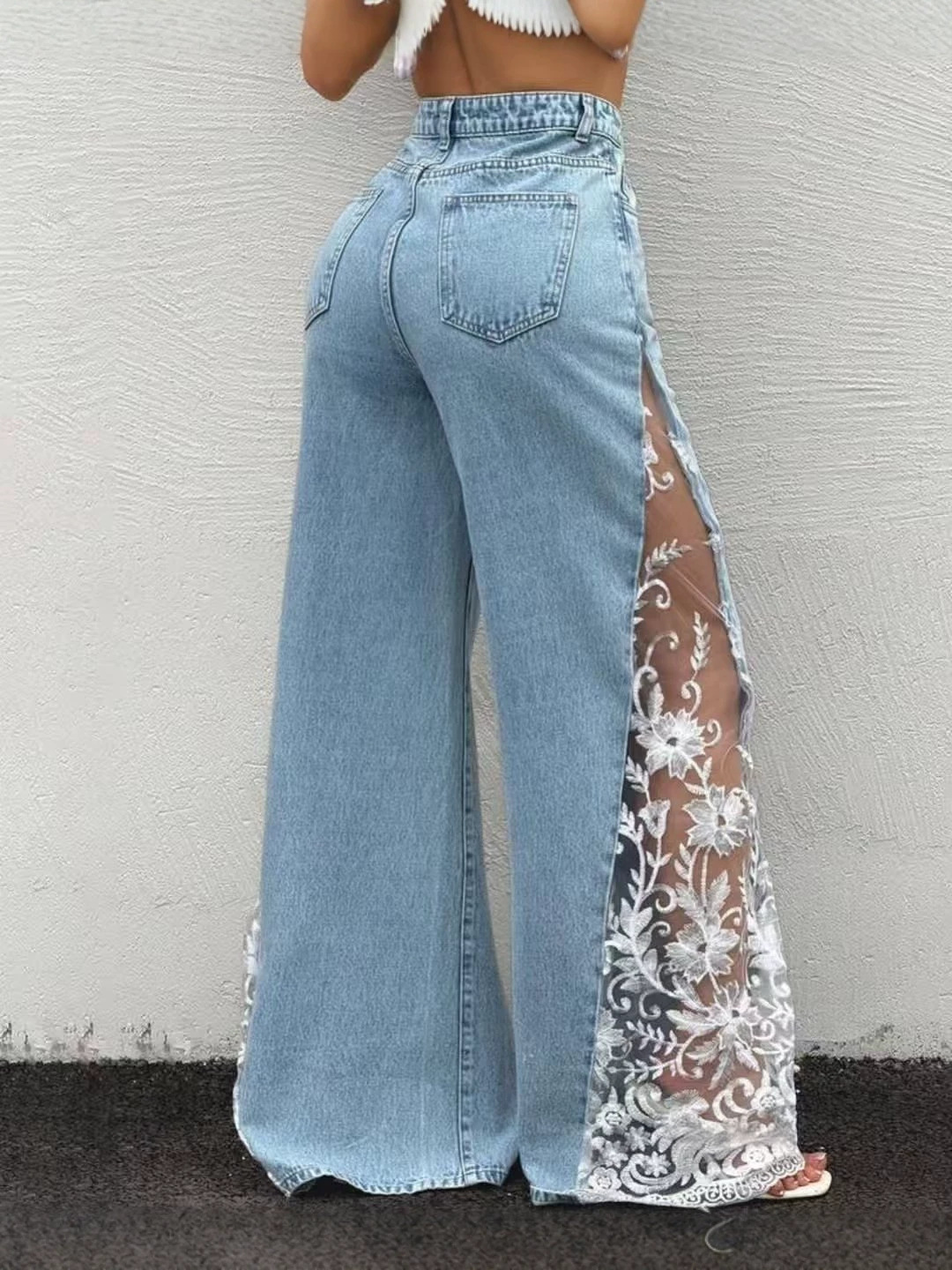 Womens Stretch Denim Wide-Leg Pants - Image 5