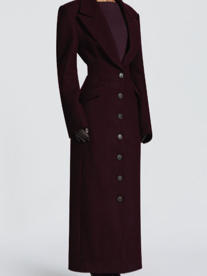 spring new lapel solid color single-breasted slim long coat - Image 4