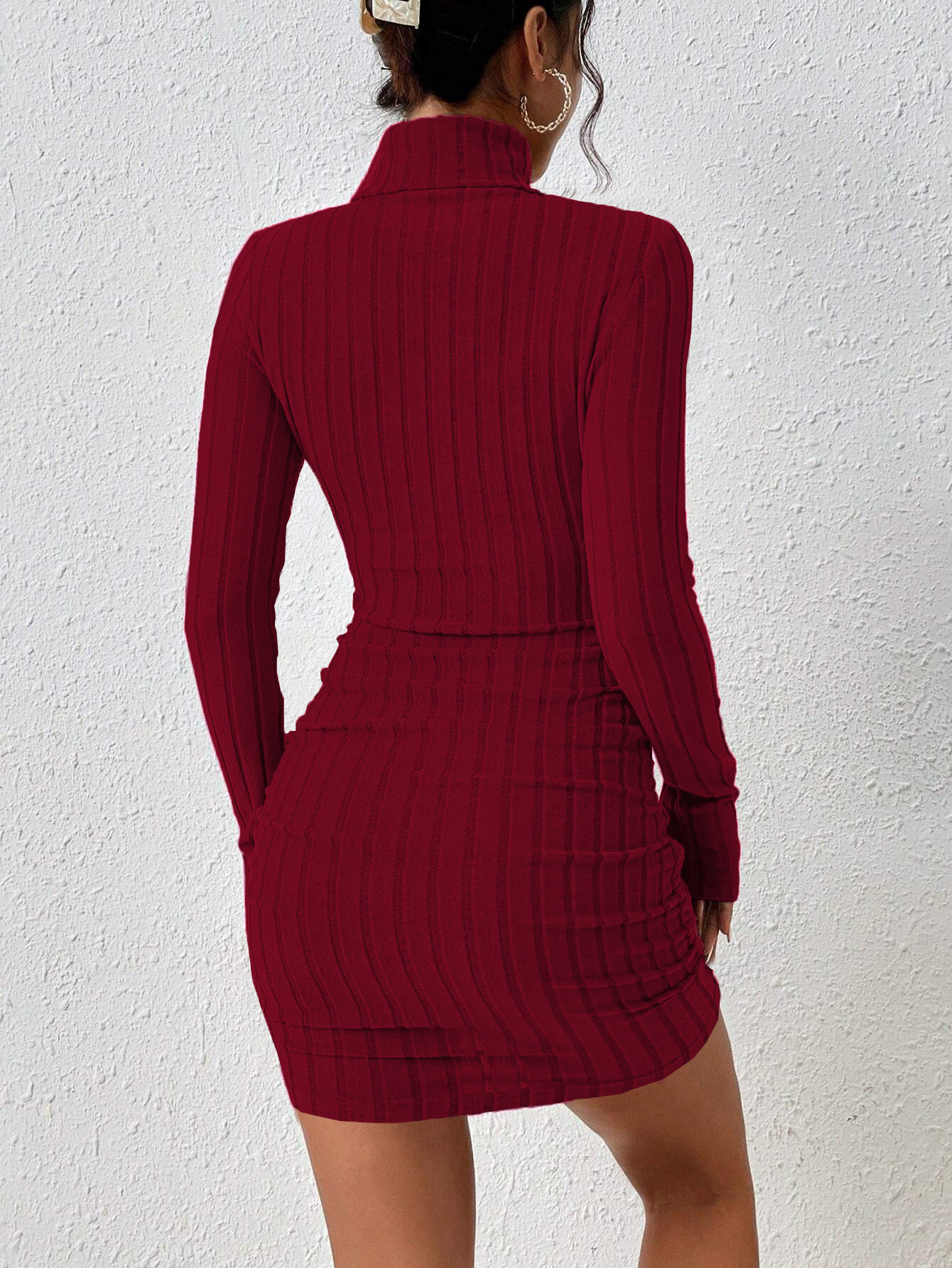 Womens Turtleneck Pencil Dress Slim Fit Long Sleeve - Image 3