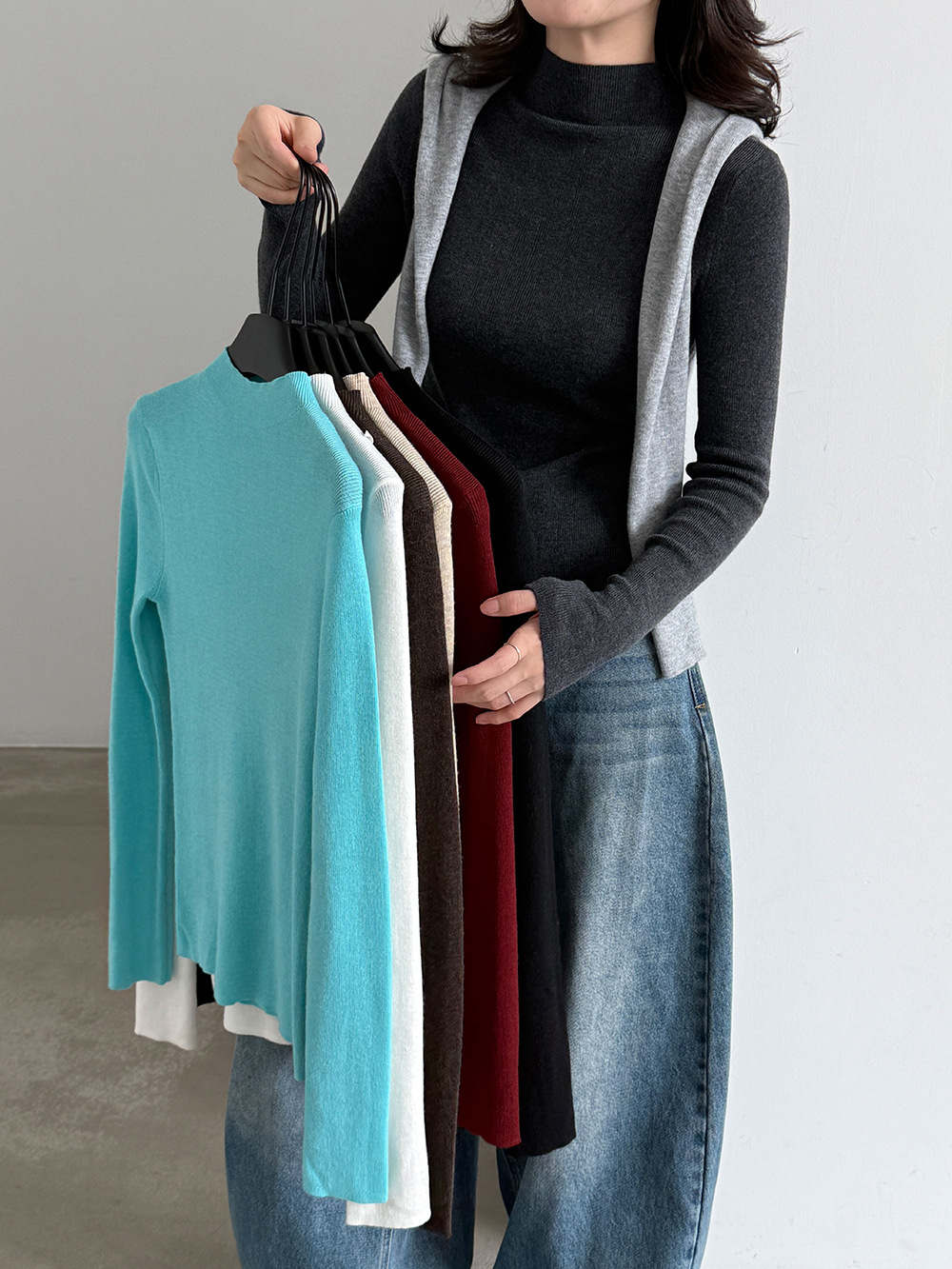 Womens Half-High Collar Knitted Sweater