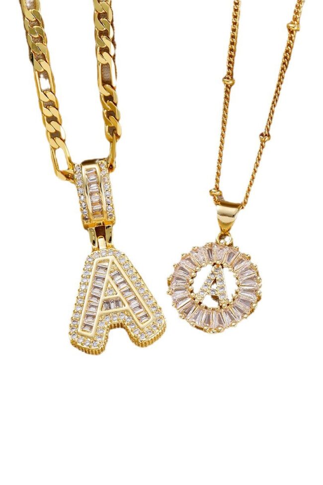 The Magali 18k Gold Plated Zircon Letter Pendant Necklace Unisex Personalized Jewelry Detail – La Rose Couture Jewellery & Accessories