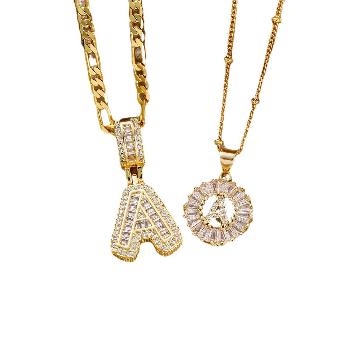 18k Gold Plated Zircon Letter Pendant Necklace Unisex Personalized Jewelry - Image 4