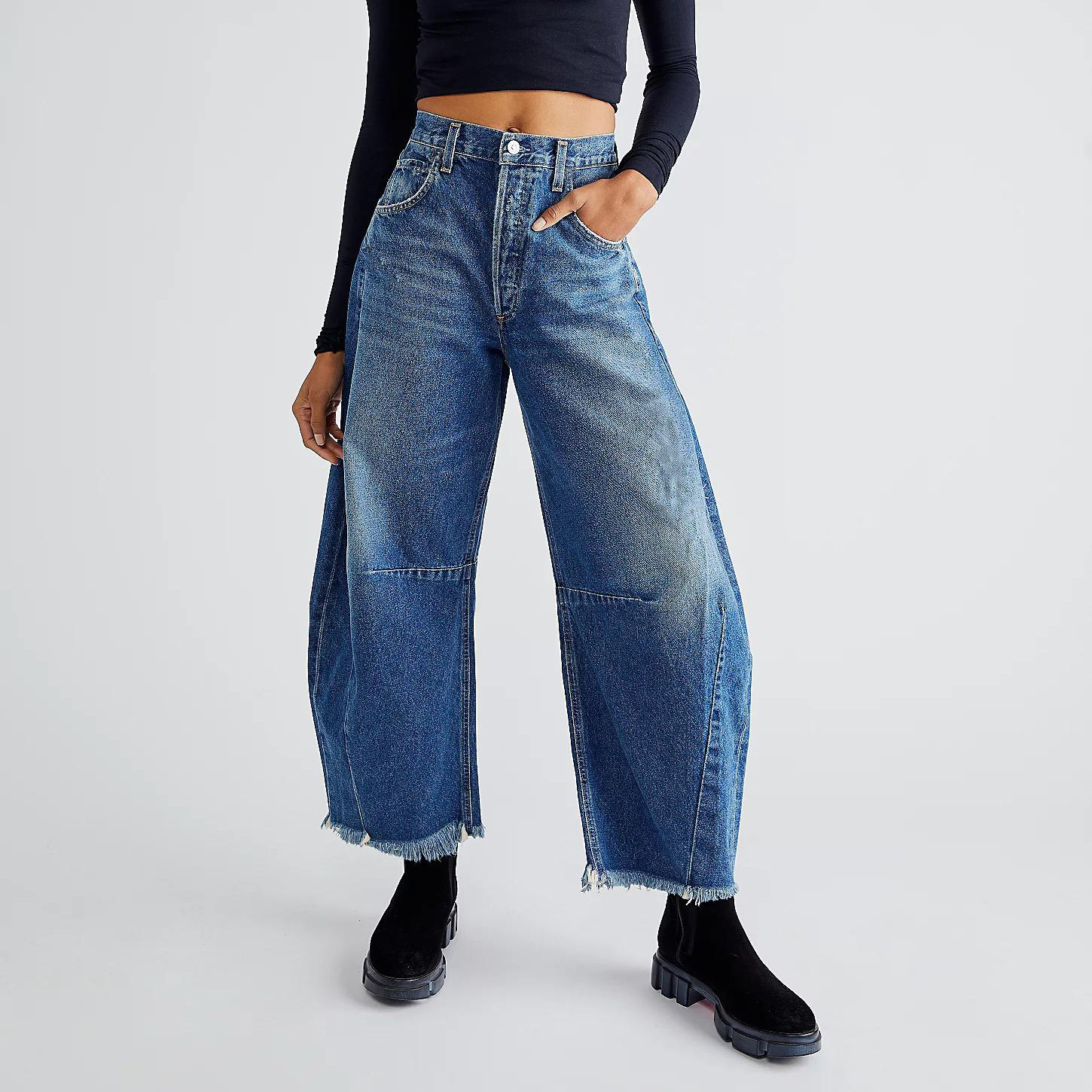 Straight-Leg Sickle Pants Jeans New Multicolor Nine-Point Pants Casual Wide Leg Pants - Image 5