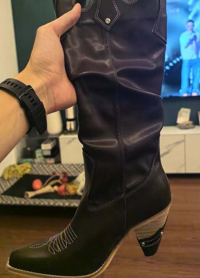 The Rosalie Soft Leather Pointed Toe Hollow Out High Heel Long Boots Detail – La Rose Couture Shoes & Footwear